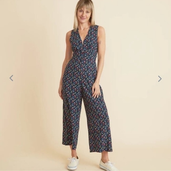 Marine Layer Holli Jumpsuit Wide leg cherry print Size XS navy - Picture 1 of 13